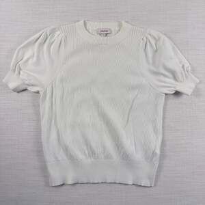 Dahrling White Ribbed Puff Sleeve Knit Top Size S